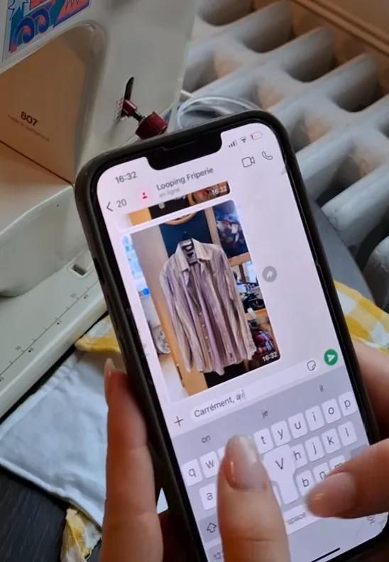 Demande upcycling chemise de la friperie looping : photo d'un message whatsapp